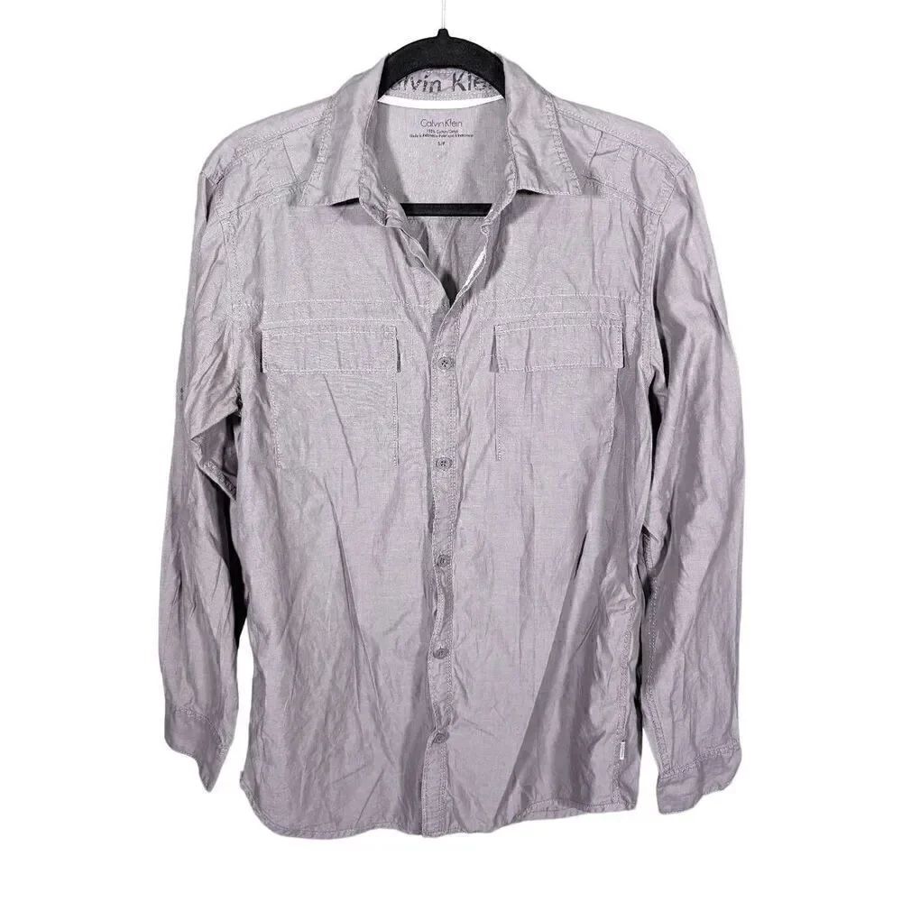 Calvin Klein Long Sleeve Button Up Gray Casual Shirt Women Size S